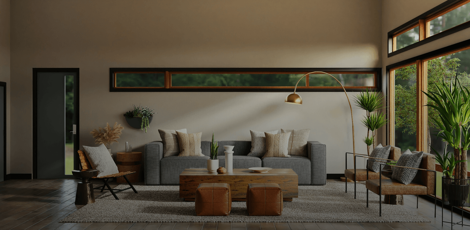 a living room with a couch and a coffee table